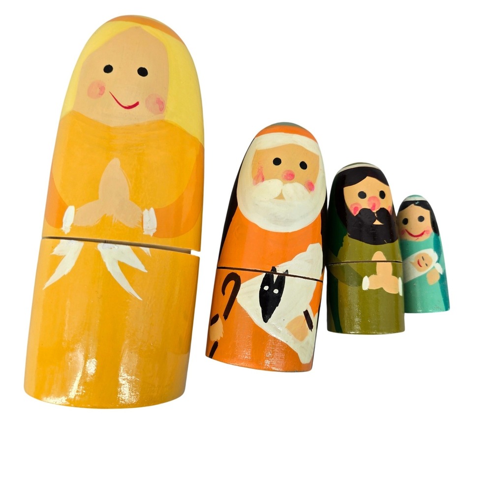 Ten Thousand Villages 6.5in Nativity Nesting Doll Set Folk Art Decor